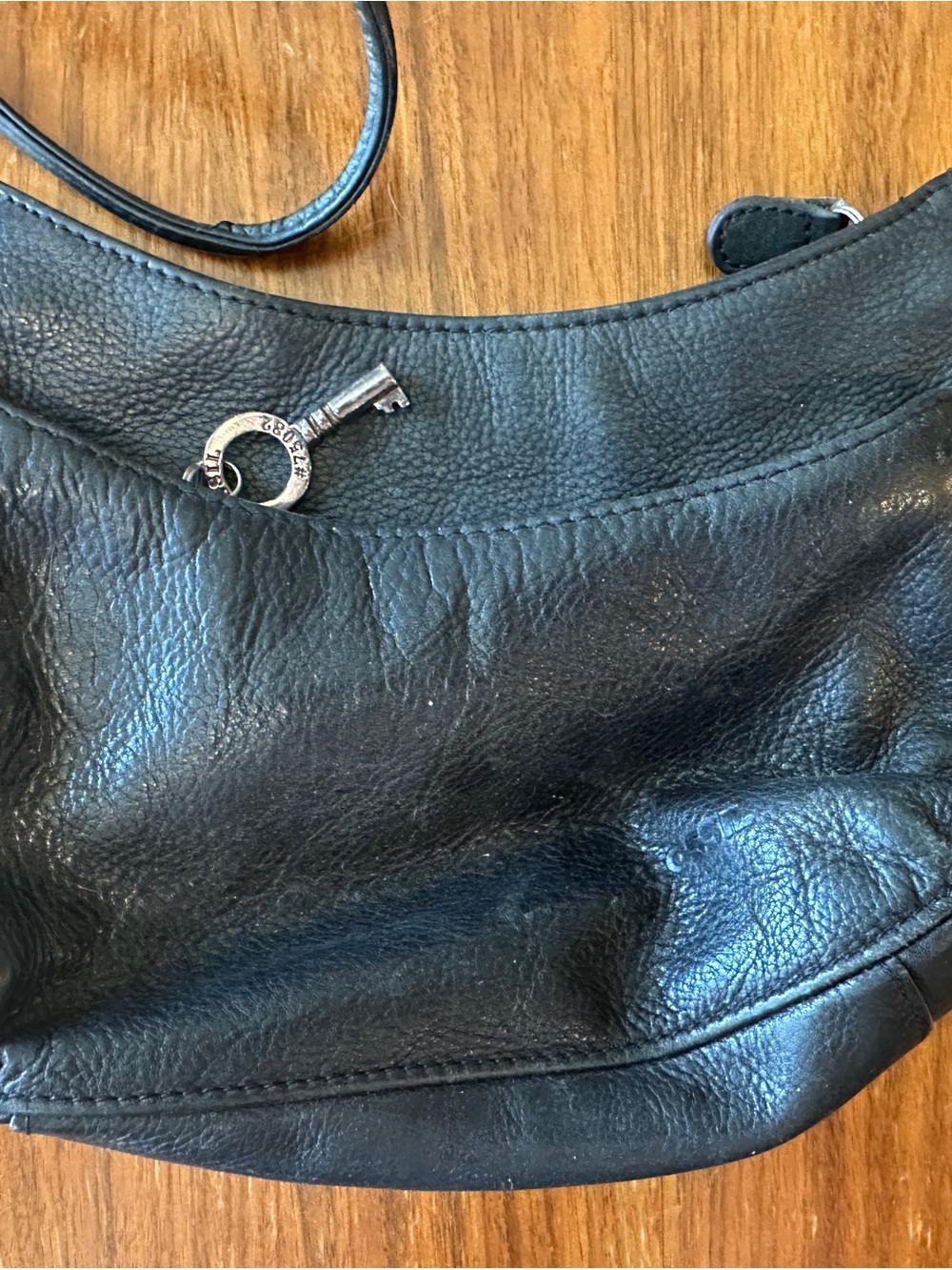 Fossil Black Leather Shoulder Bag with Key Charm